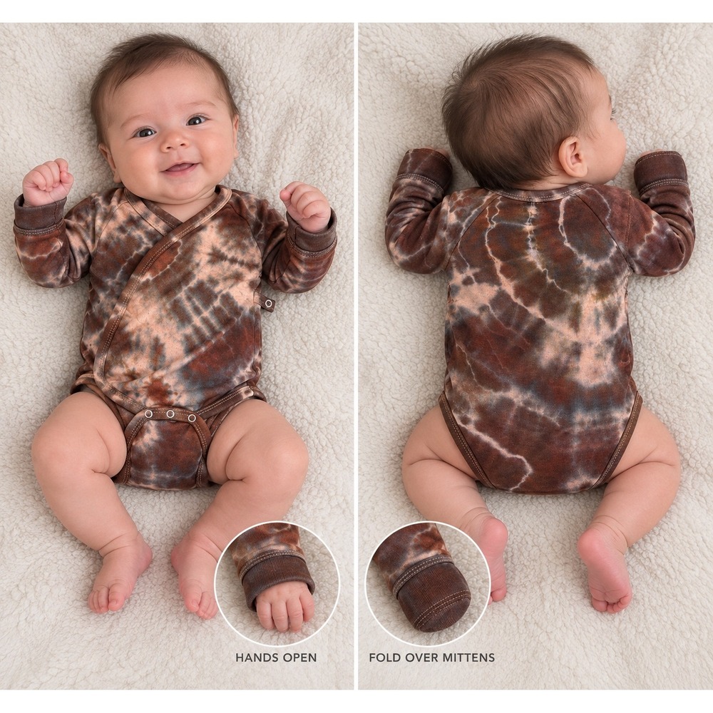 Kate Quinn Kimono Bodysuit Kids 0-3M Brown Tie Dye Bamboo CUSTOM Long Sleeve